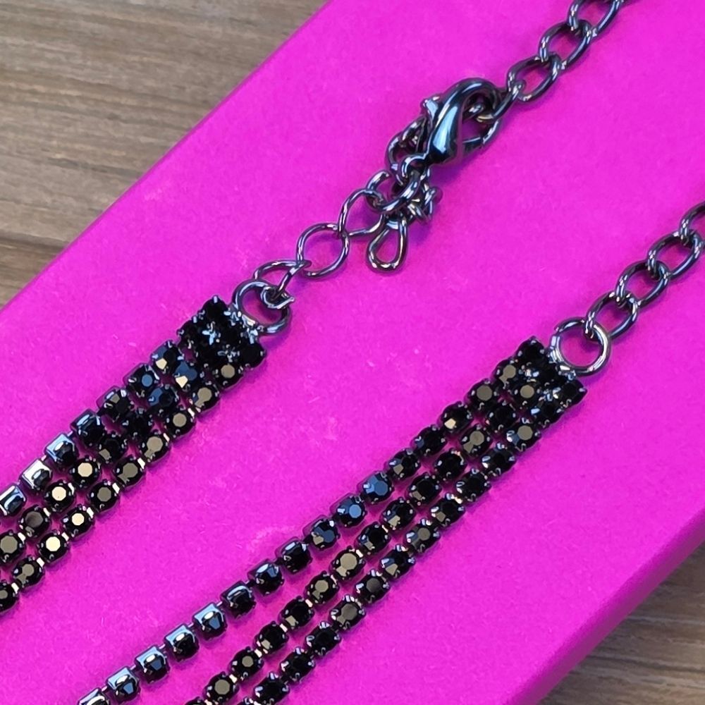 🔸️NIB Black 3-Layered Rhinestone Adjustable Anklet - Picture 7 of 12